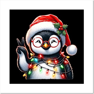 Peace Sign Hand Penguin Santa Christmas Penguin Pajamas Posters and Art